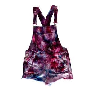 Vintage Abercrombie & Fitch Ice Dyed Overall Shorts Pink Purple Blue Reworked M